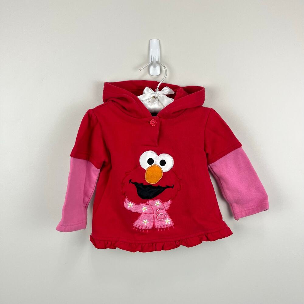 Vintage Y2K Sesame Street Red Pink Elmo Hoodie 18 Months